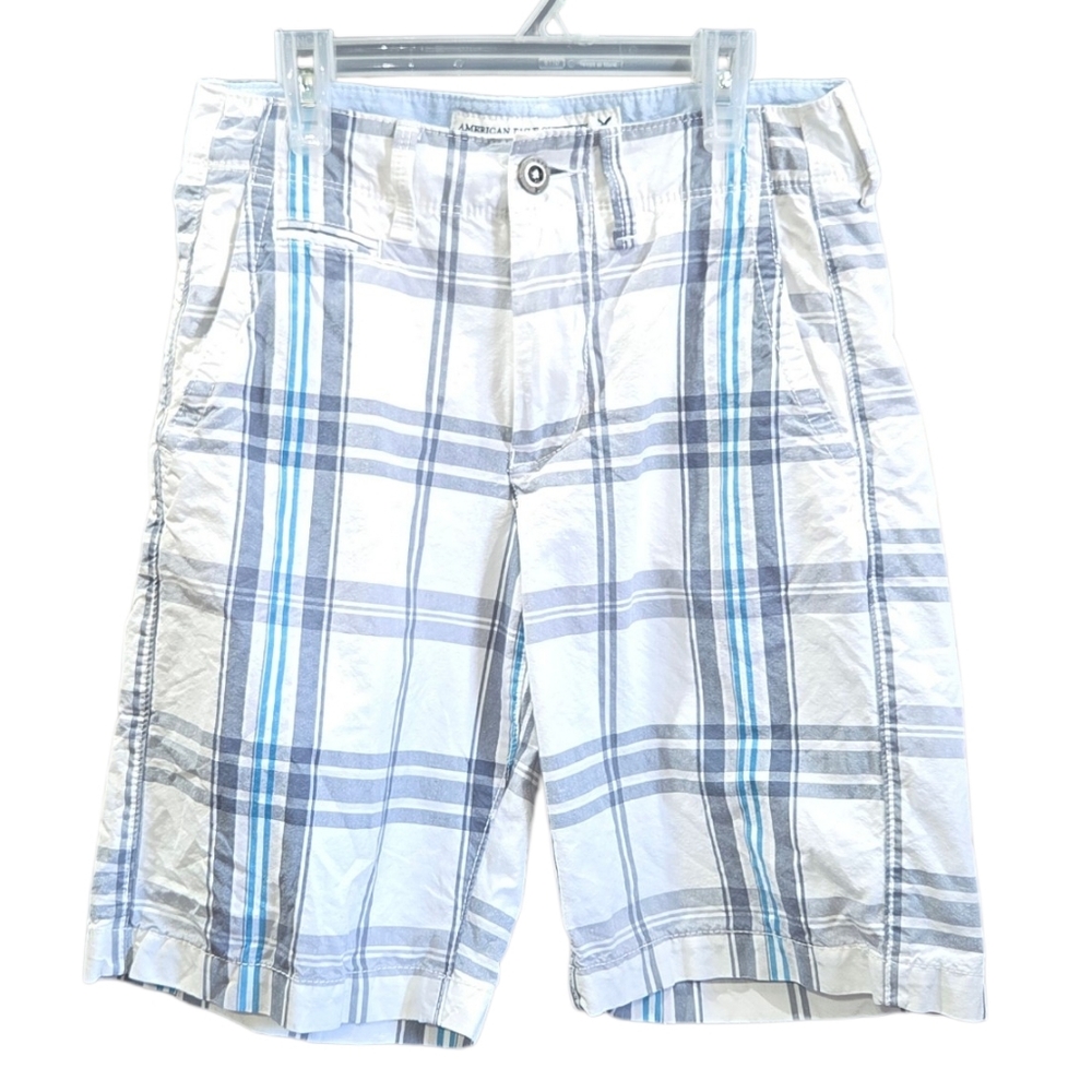 American Eagle Outfitters White and Blue Plaid Shorts